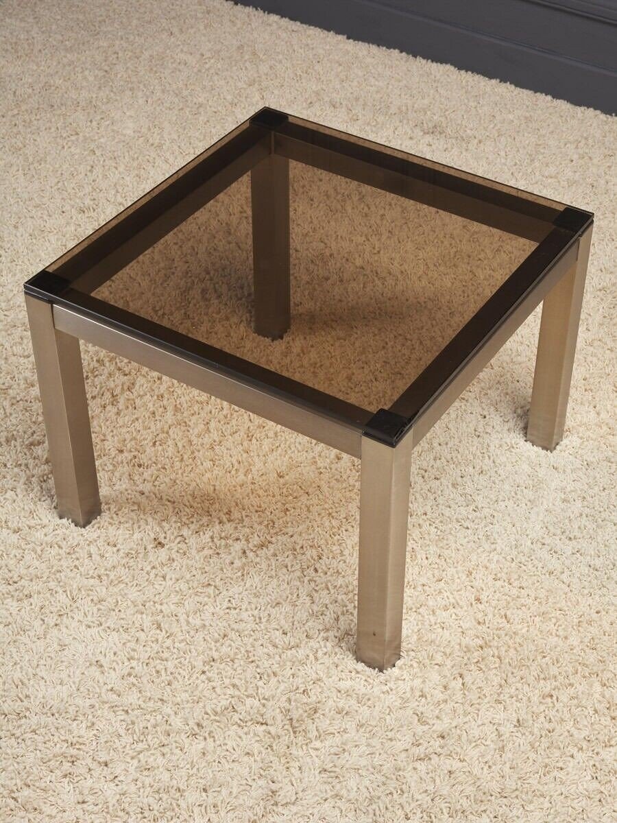 1970 End Table In Brushed Aluminum And Smoked Glass-photo-2