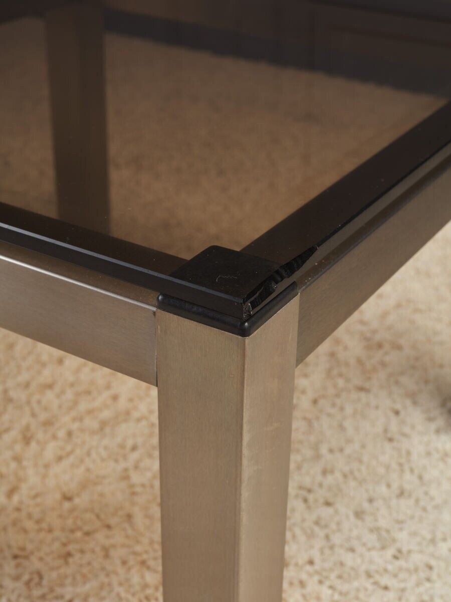 1970 End Table In Brushed Aluminum And Smoked Glass-photo-3