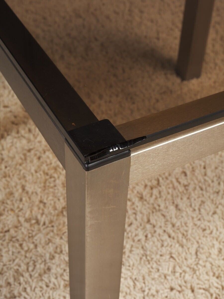 1970 End Table In Brushed Aluminum And Smoked Glass-photo-4