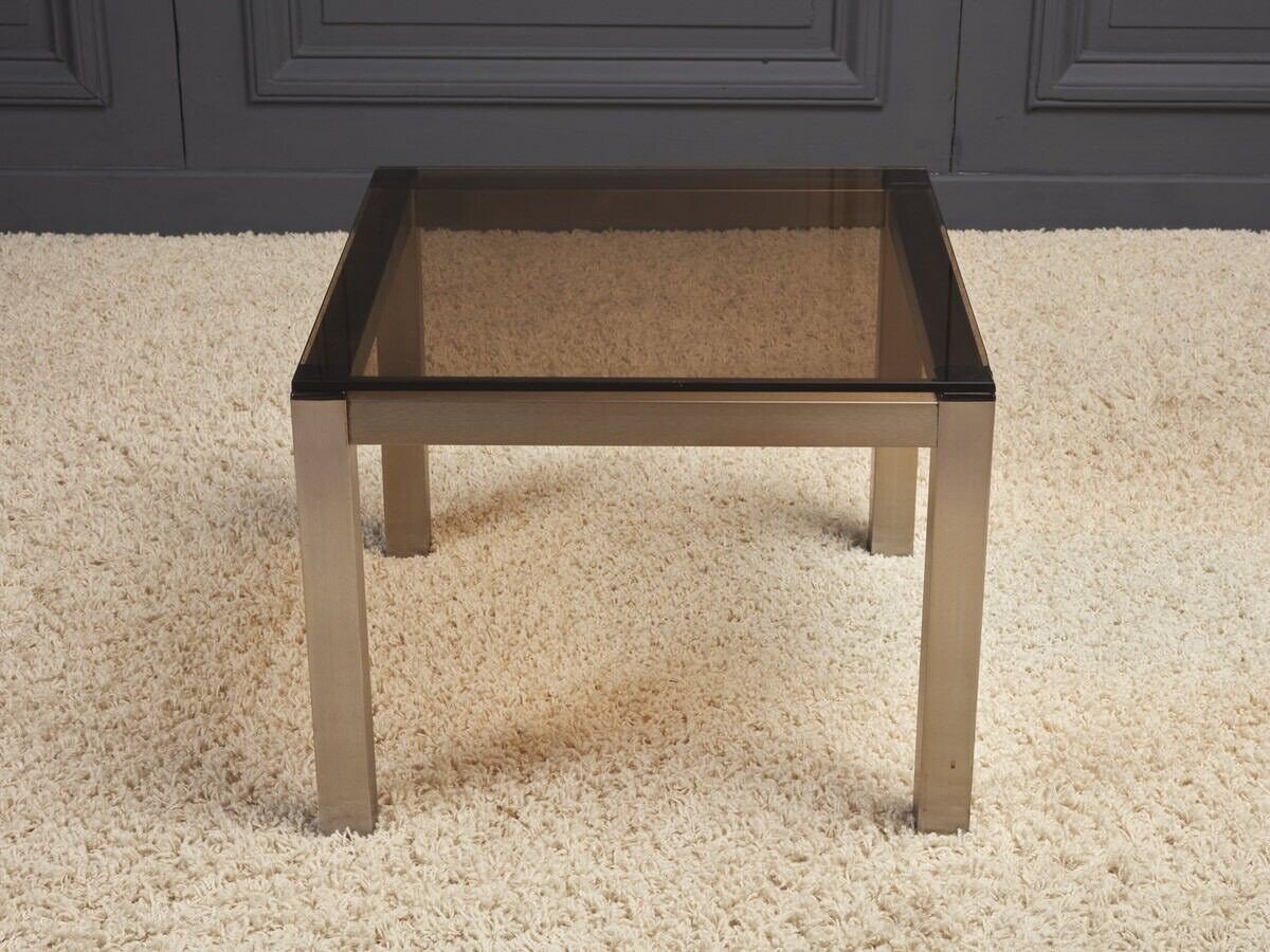 1970 End Table In Brushed Aluminum And Smoked Glass