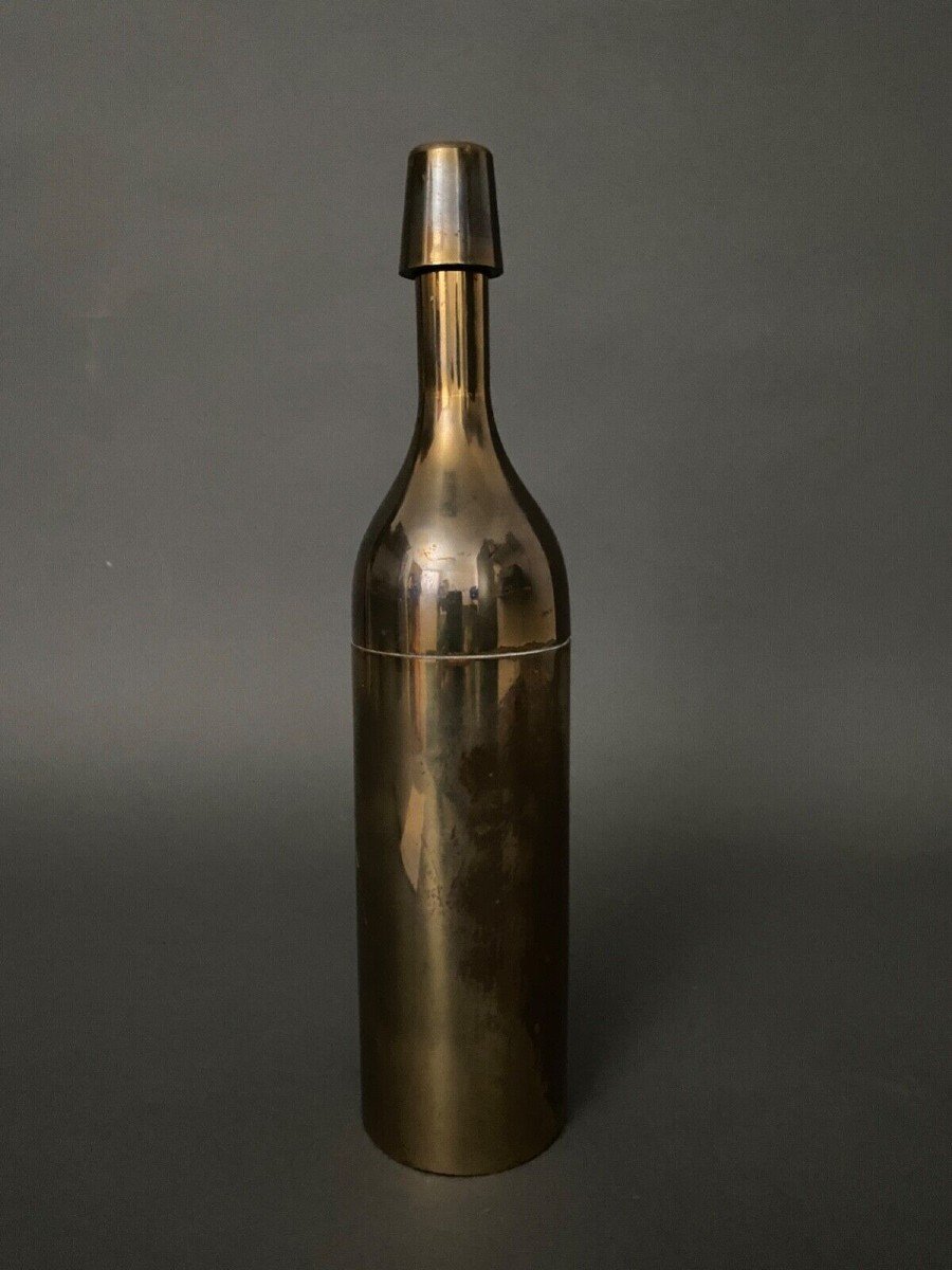 Italian Modernist Bottle Shaker Gold Metal 1970 Strainer-photo-2