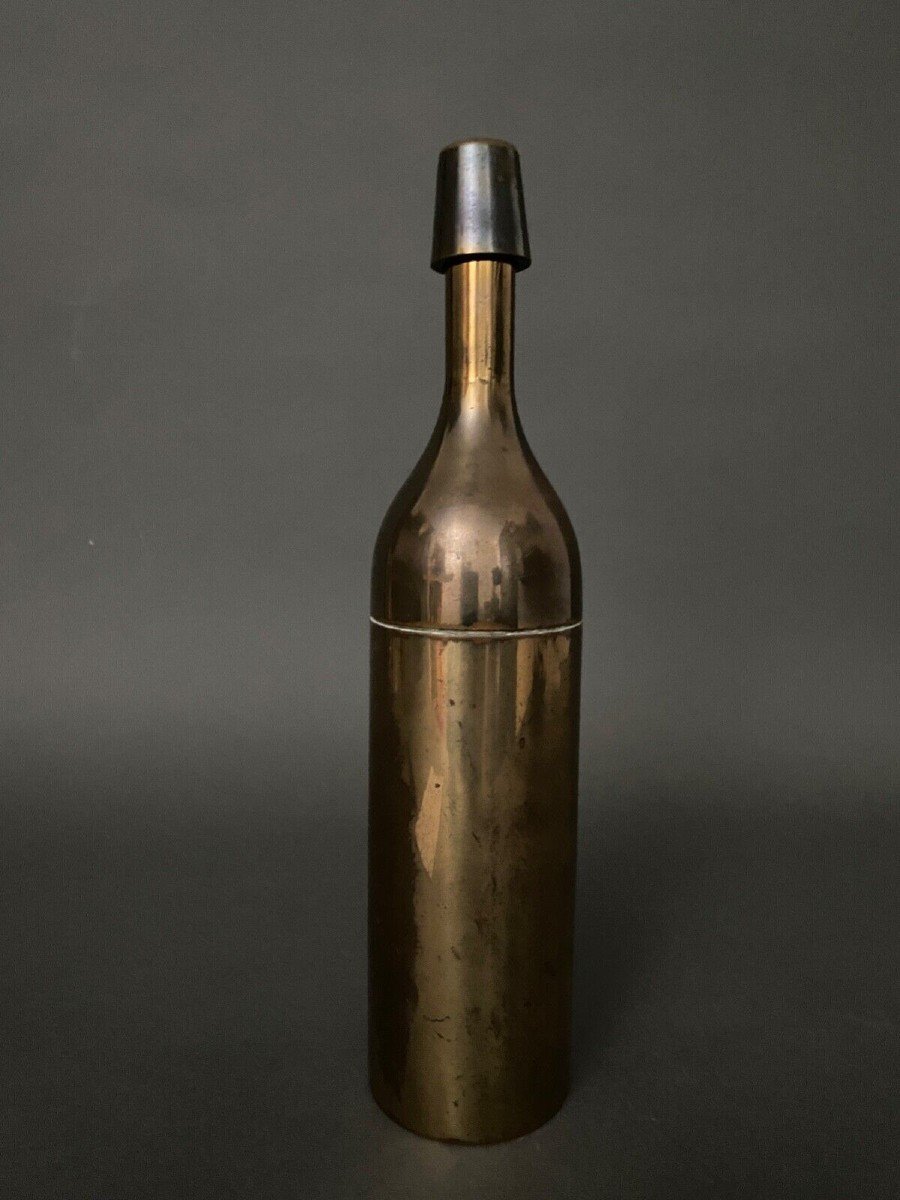 Italian Modernist Bottle Shaker Gold Metal 1970 Strainer-photo-3
