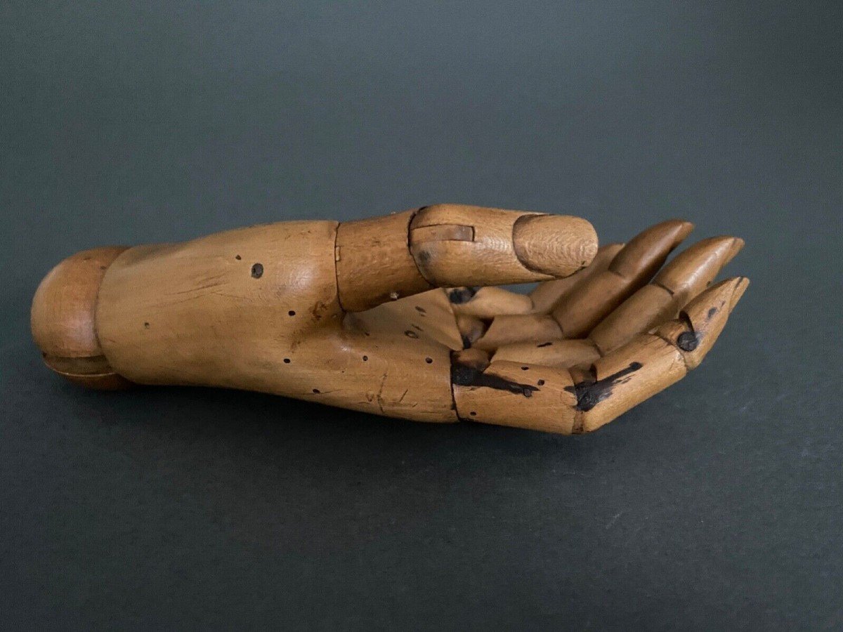 Articulated Wooden Painter's Hand, Early 20th Century-photo-1