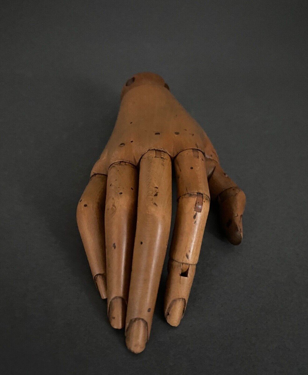 Articulated Wooden Painter's Hand, Early 20th Century-photo-2