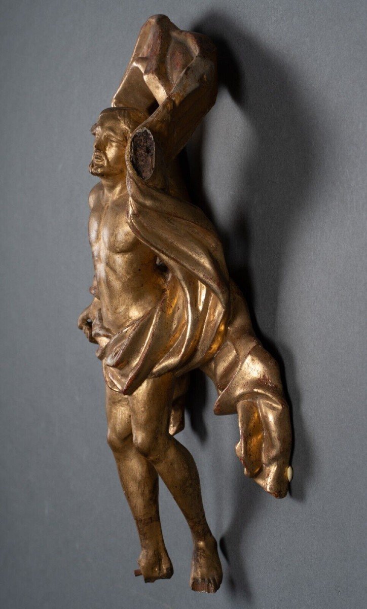 Resurrected Christ In Gilded Polychrome Carved Wood With 17th Century Leaf-photo-1
