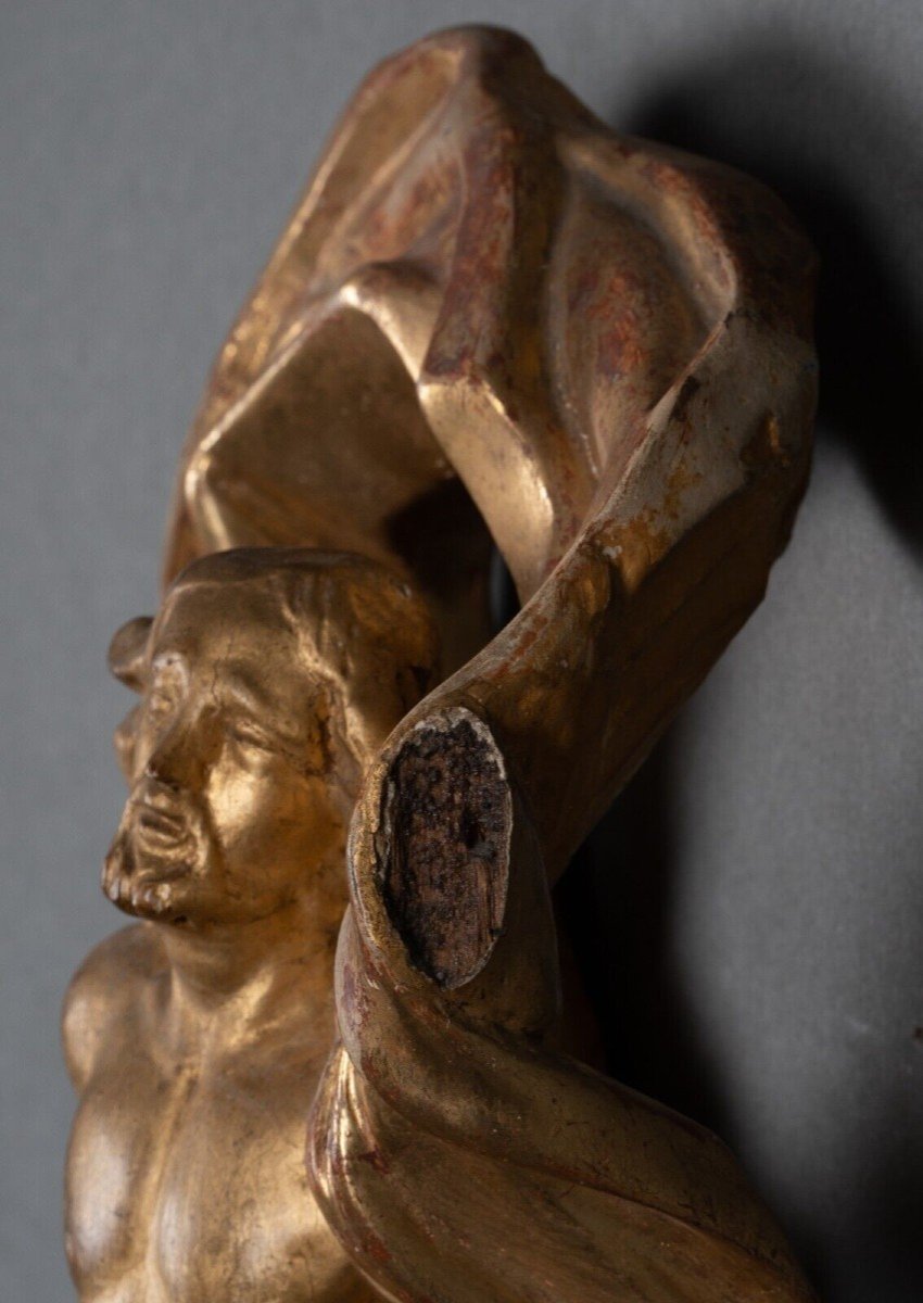 Resurrected Christ In Gilded Polychrome Carved Wood With 17th Century Leaf-photo-3