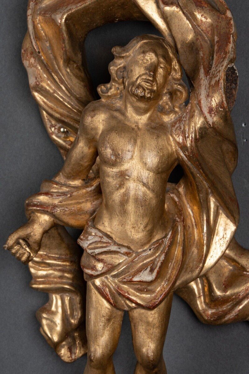 Resurrected Christ In Gilded Polychrome Carved Wood With 17th Century Leaf-photo-7