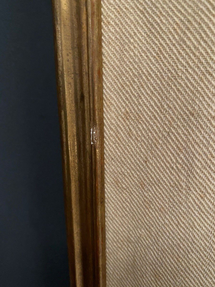 Panneau brodé 1900 style Louis XVI décor d'oiseaux cadre baguette-photo-4