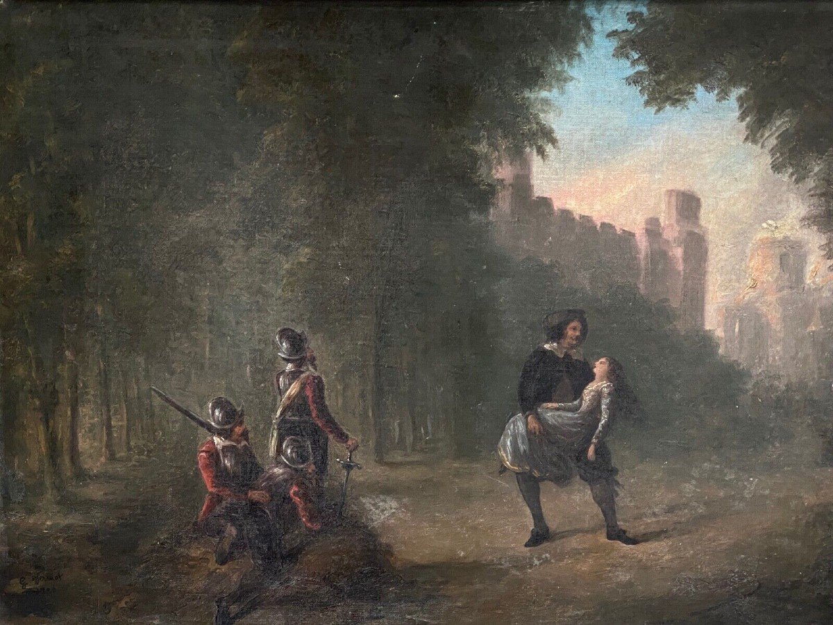 Oil On Canvas By G. Vermot 19th 1830 Renaissance Battle-photo-2