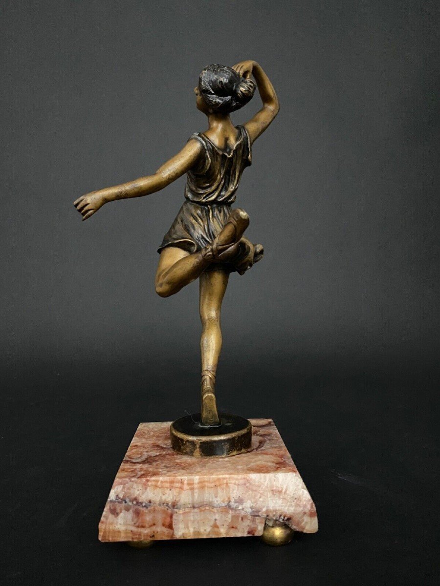 Art Deco Dancer In Double Patina Bronze 1930 On Onyx Base-photo-4