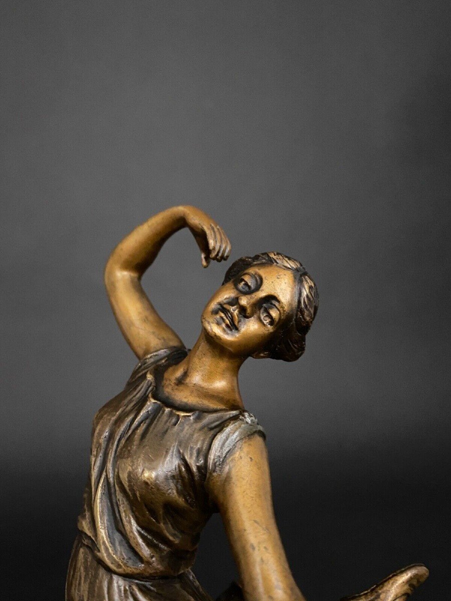 Art Deco Dancer In Double Patina Bronze 1930 On Onyx Base-photo-3