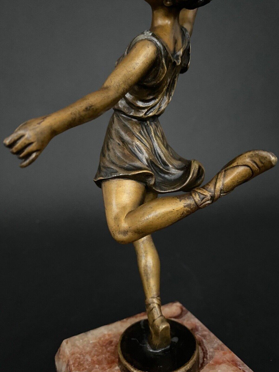 Art Deco Dancer In Double Patina Bronze 1930 On Onyx Base-photo-4