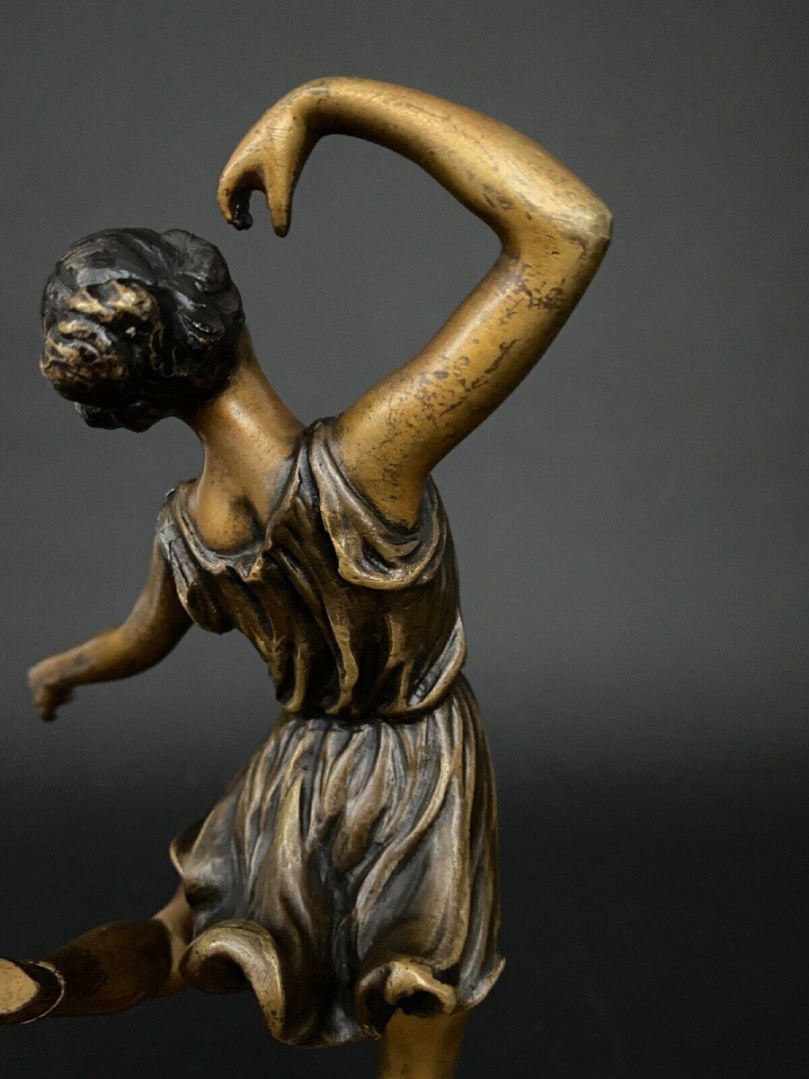 Art Deco Dancer In Double Patina Bronze 1930 On Onyx Base-photo-5