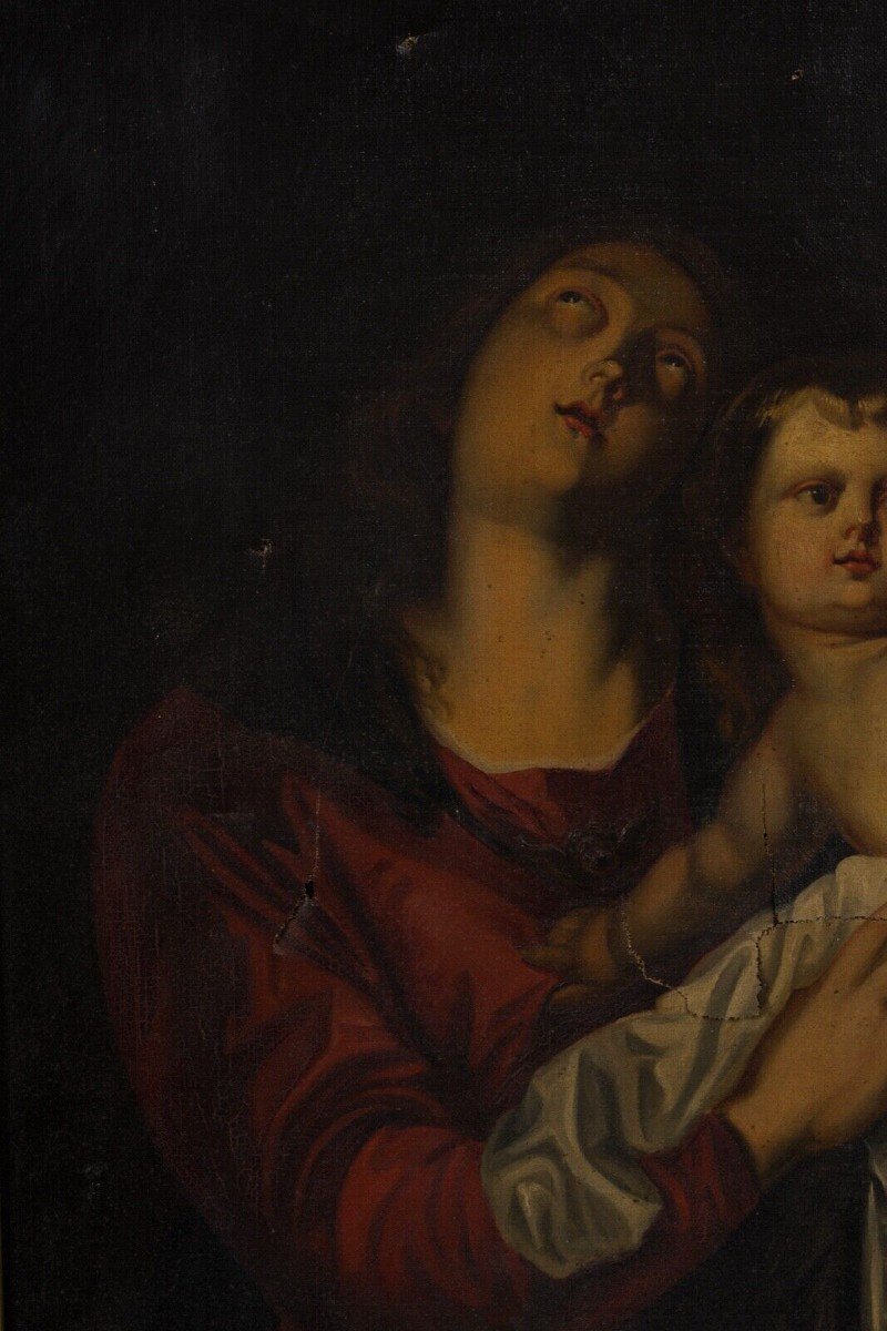 Oil On Canvas After Antoine Van Dyck Virgin And Child Early 19th Century-photo-2