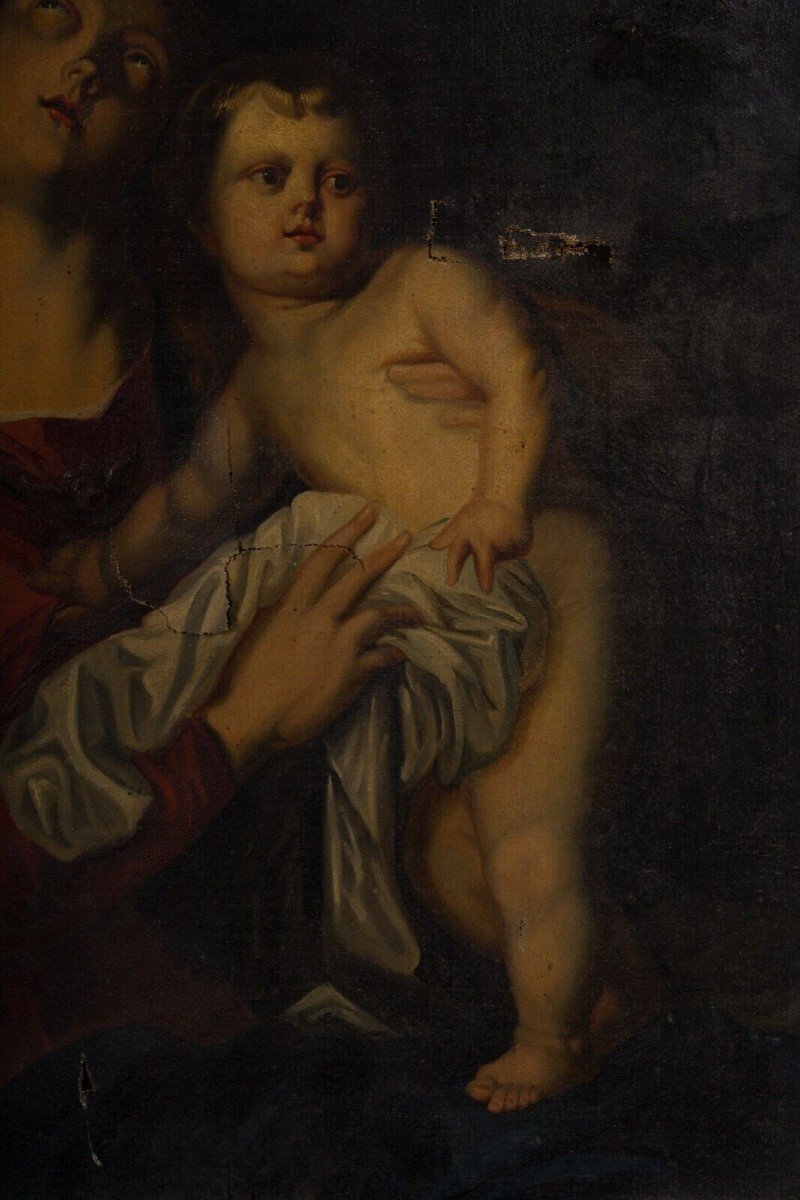 Oil On Canvas After Antoine Van Dyck Virgin And Child Early 19th Century-photo-3