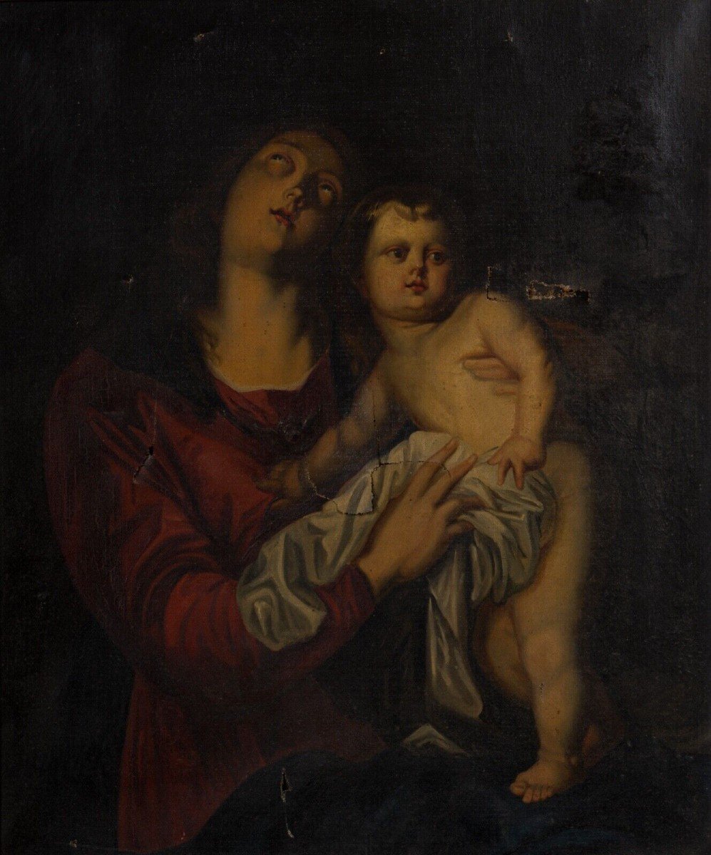 Oil On Canvas After Antoine Van Dyck Virgin And Child Early 19th Century-photo-4