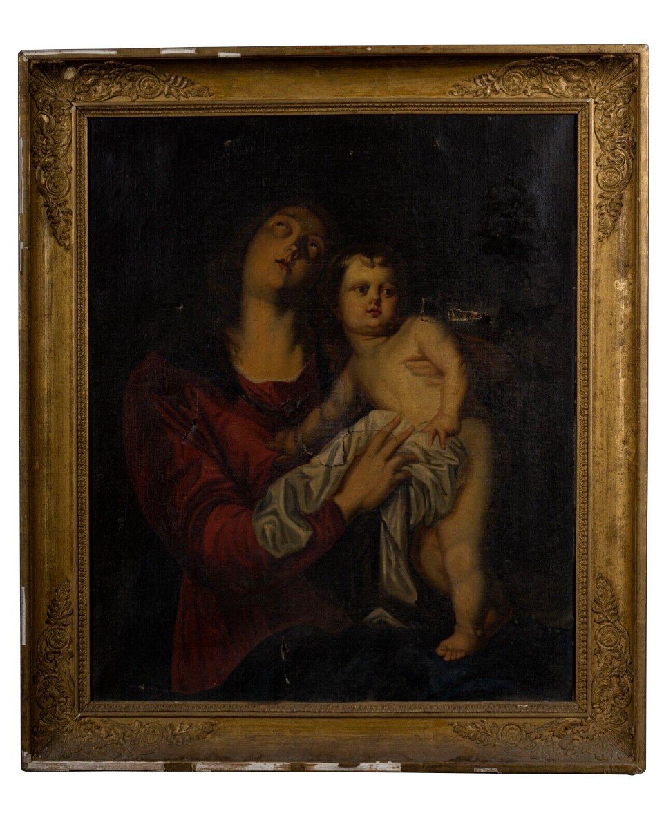 Oil On Canvas After Antoine Van Dyck Virgin And Child Early 19th Century