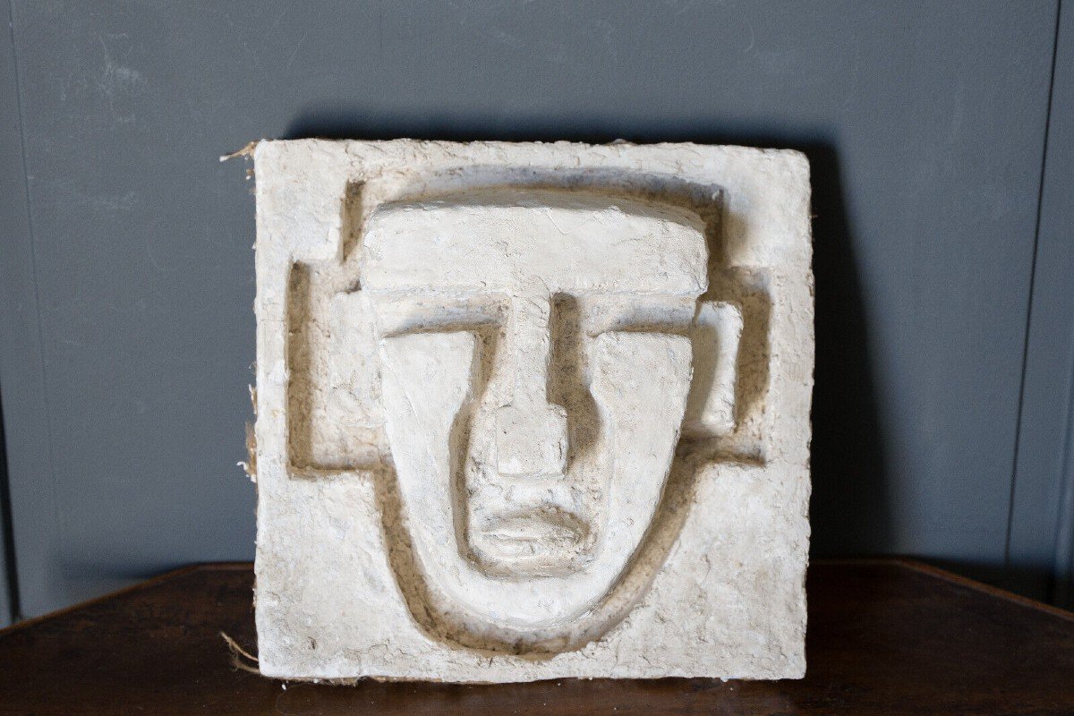 Plaster Sculpture Artist's Studio Face Of A Cubizing Man 1950-photo-2