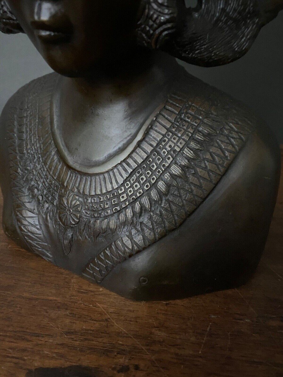 Bust Of Indochinese Balinese Dancer Crowned Bronze Peacock Wheel-photo-7