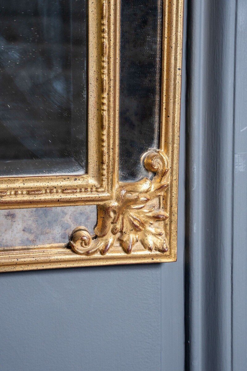 Miroir à parclose doré à la feuille 1980 travail belge en bois et résine-photo-2