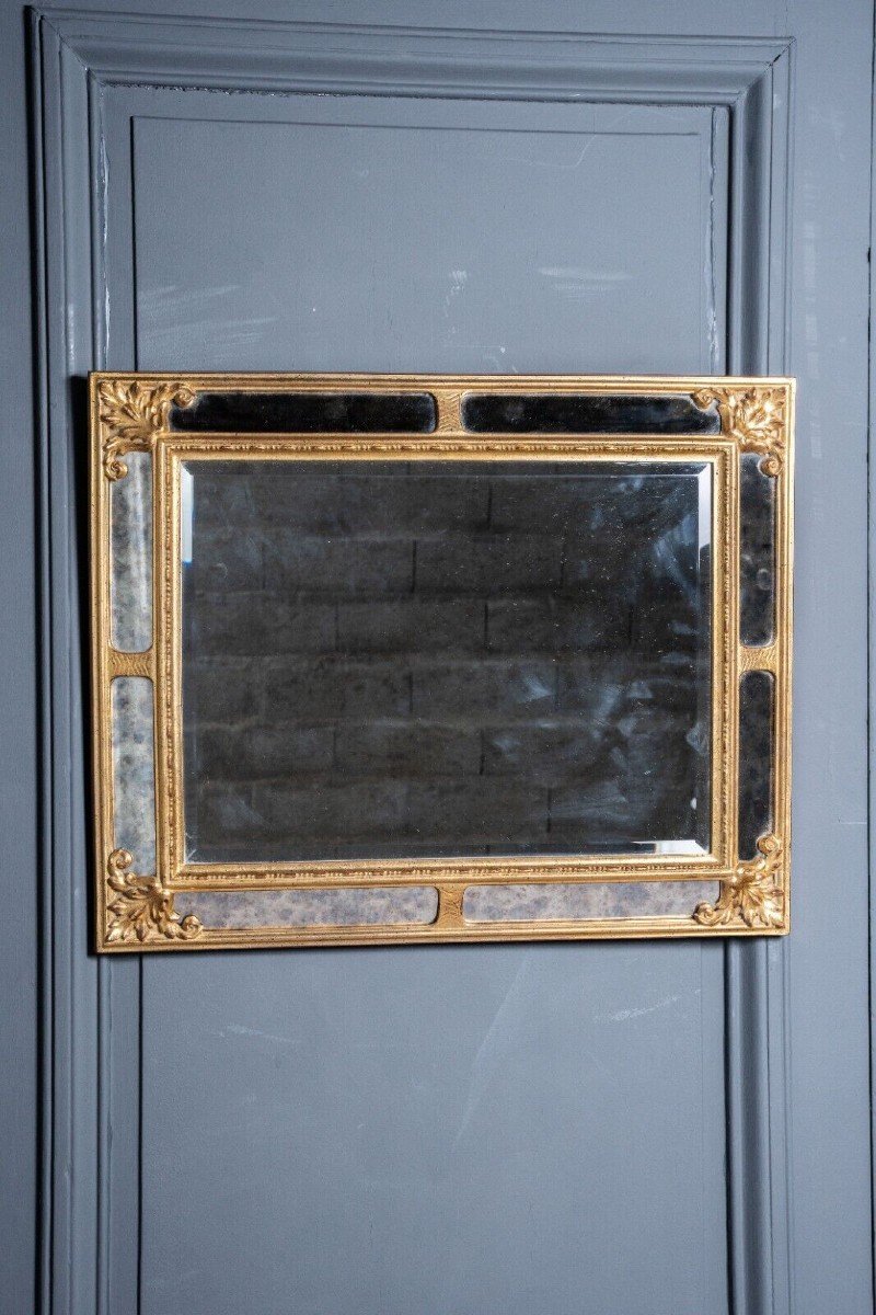 Miroir à parclose doré à la feuille 1980 travail belge en bois et résine-photo-3
