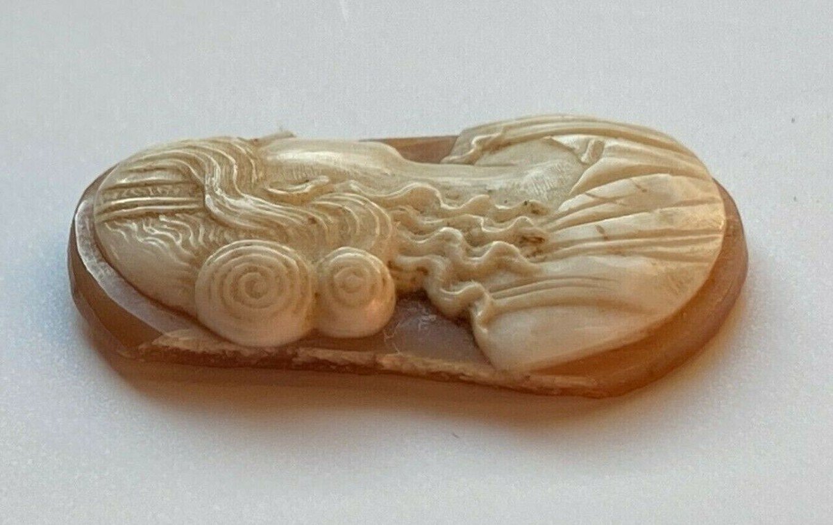 Cameo From The 18th Century, Antique Profile Of A Woman In Agate-photo-2