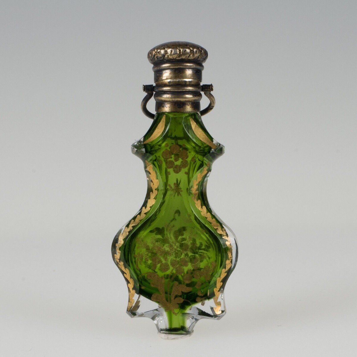 Glass Salt Bottle Enhanced With Gold, 18th Century Silver Cap -photo-2