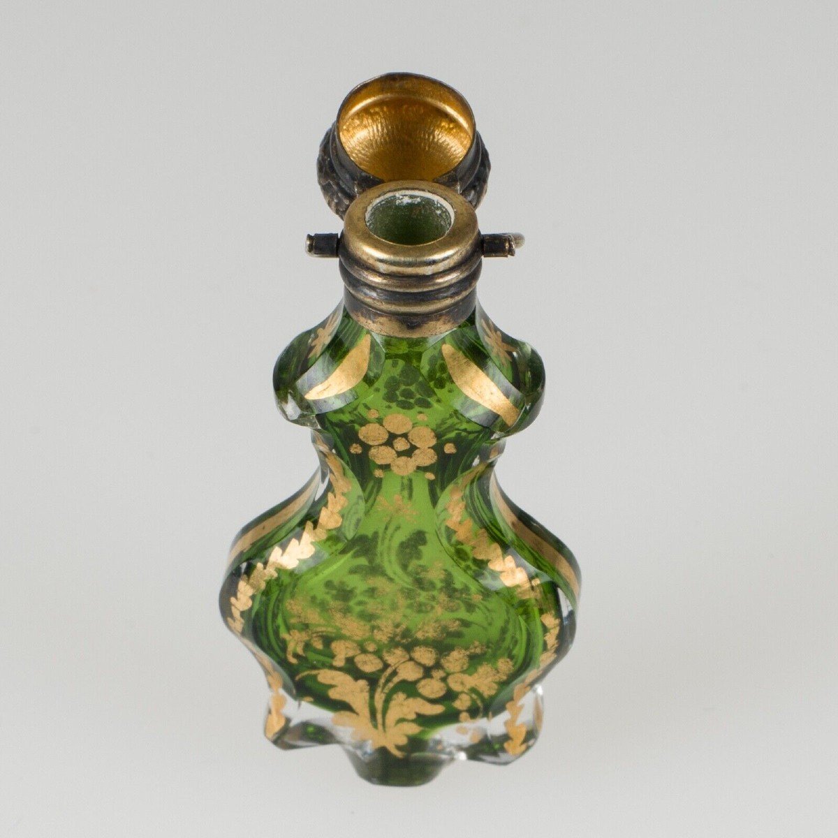 Glass Salt Bottle Enhanced With Gold, 18th Century Silver Cap -photo-3