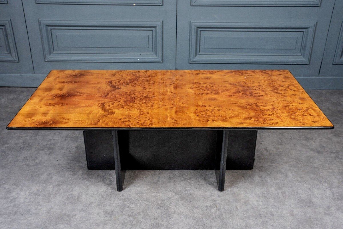 Coffee Table 1980 In Burl And Black Lacquered Wood 1980
