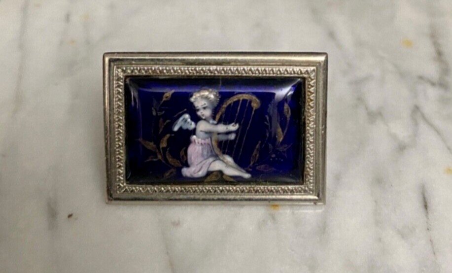 Enamel Brooch Decorated With Cherubs, Late 19th Century-photo-2