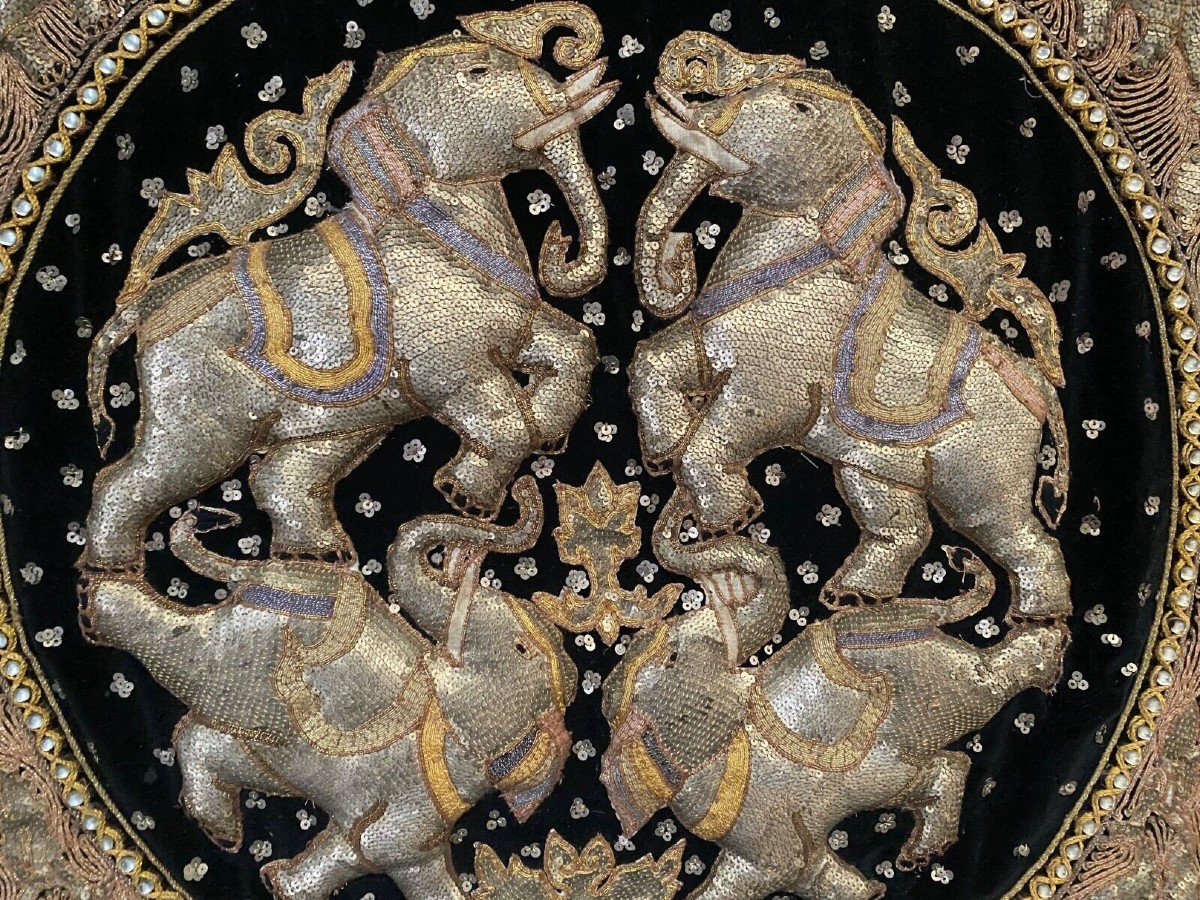 Tableau indien travail de perles XXe décor de perles brodé au fil d'or-photo-2