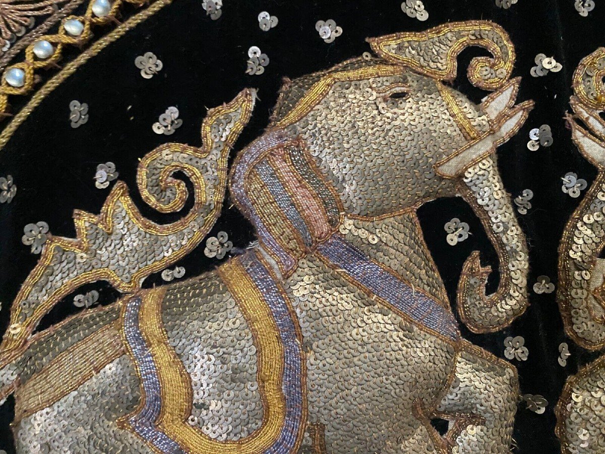 Tableau indien travail de perles XXe décor de perles brodé au fil d'or-photo-3