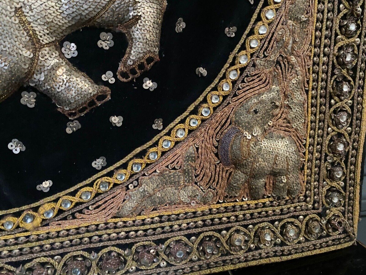 Tableau indien travail de perles XXe décor de perles brodé au fil d'or-photo-1