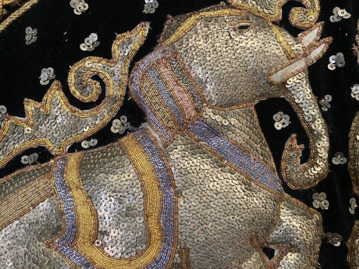 Tableau indien travail de perles XXe décor de perles brodé au fil d'or-photo-4