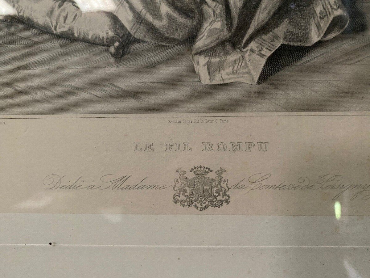 Gravure XIXe Le Fil Rompu Widal pinx G. de Montaut sc. cadre doré-photo-3