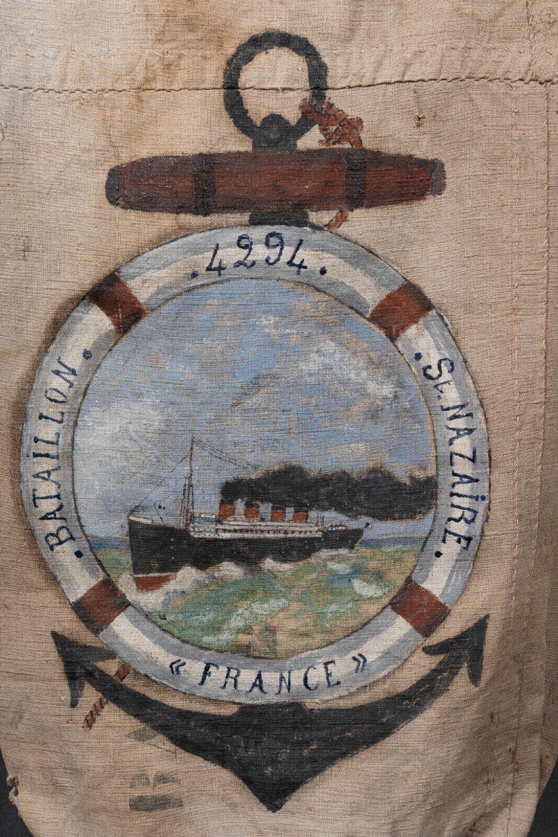 Hand-painted Sailor Bag Representing France Saint-nazaire 20th Century-photo-2