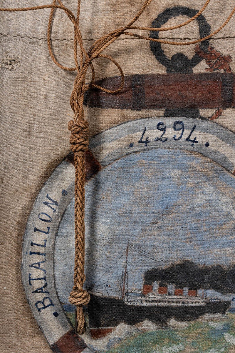 Hand-painted Sailor Bag Representing France Saint-nazaire 20th Century-photo-4