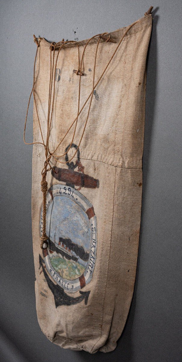 Hand-painted Sailor Bag Representing France Saint-nazaire 20th Century-photo-2
