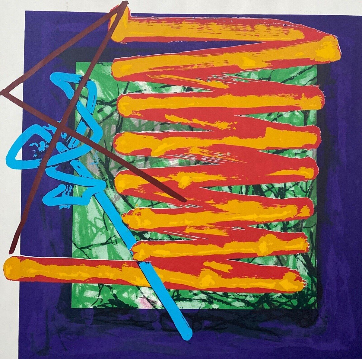 Lithograph Modern Composition Obstacle Rack Joseph Hanly 1983-photo-2