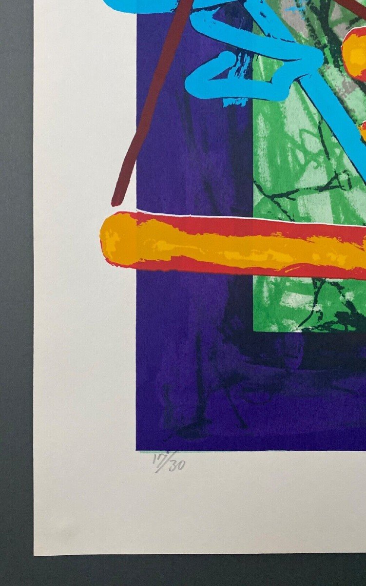Lithograph Modern Composition Obstacle Rack Joseph Hanly 1983-photo-3