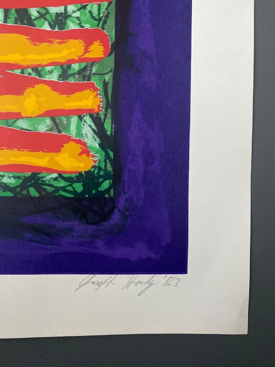 Lithograph Modern Composition Obstacle Rack Joseph Hanly 1983-photo-4