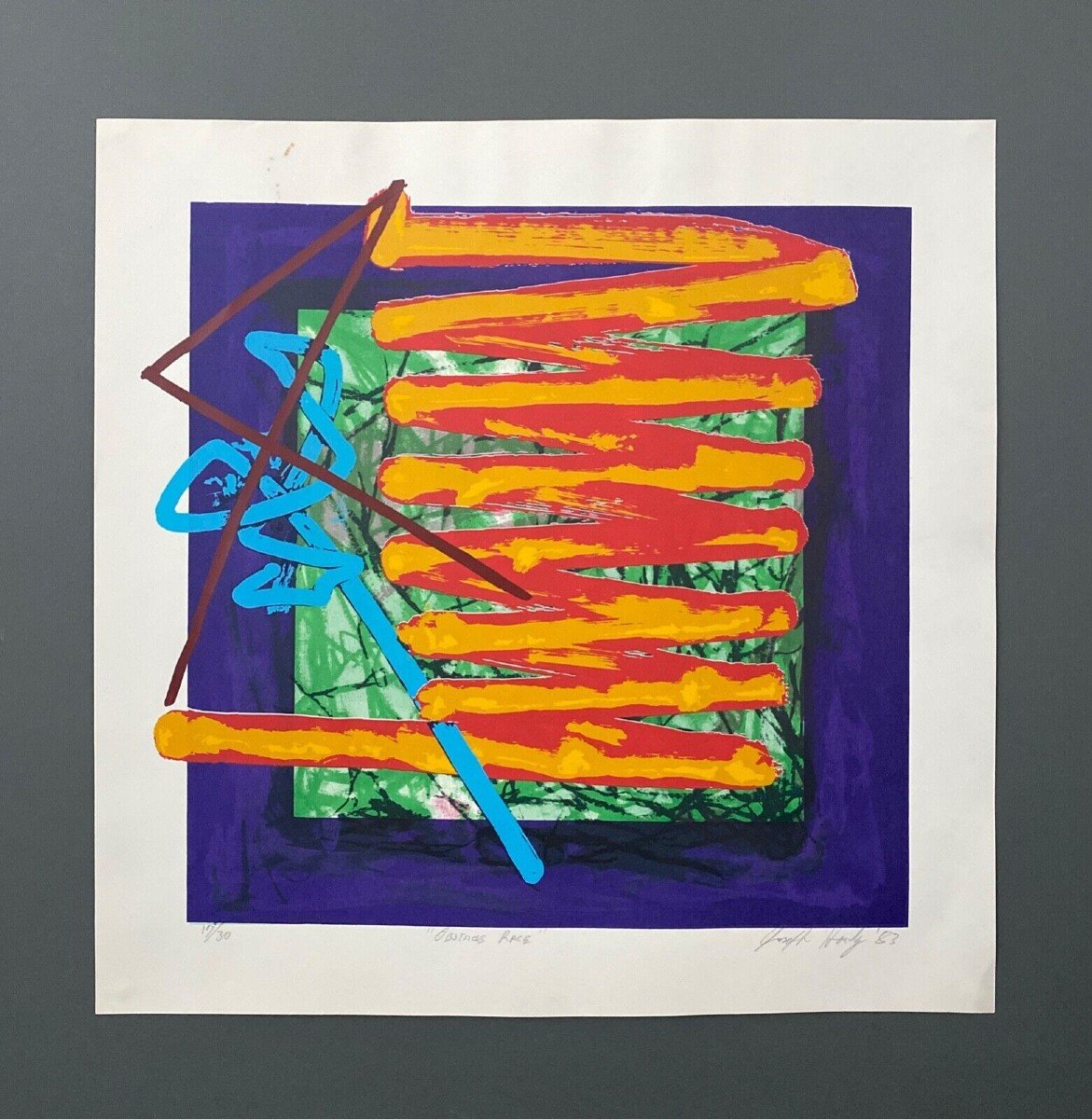 Lithograph Modern Composition Obstacle Rack Joseph Hanly 1983