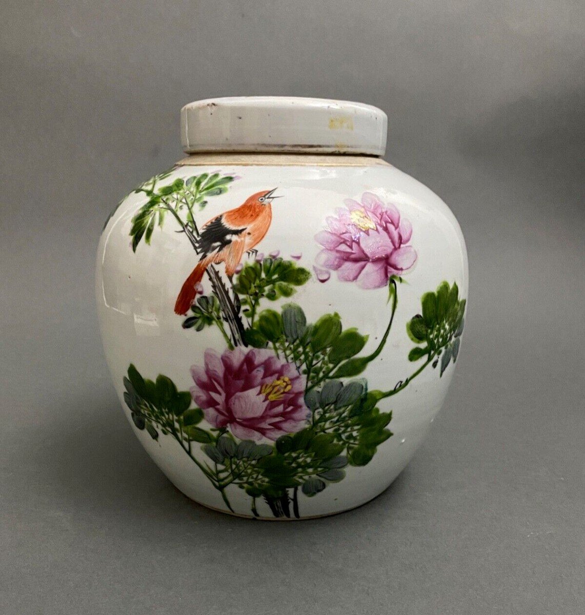 20th Century Chinese Porcelain Covered Pot With Bird Decoration Markings-photo-3