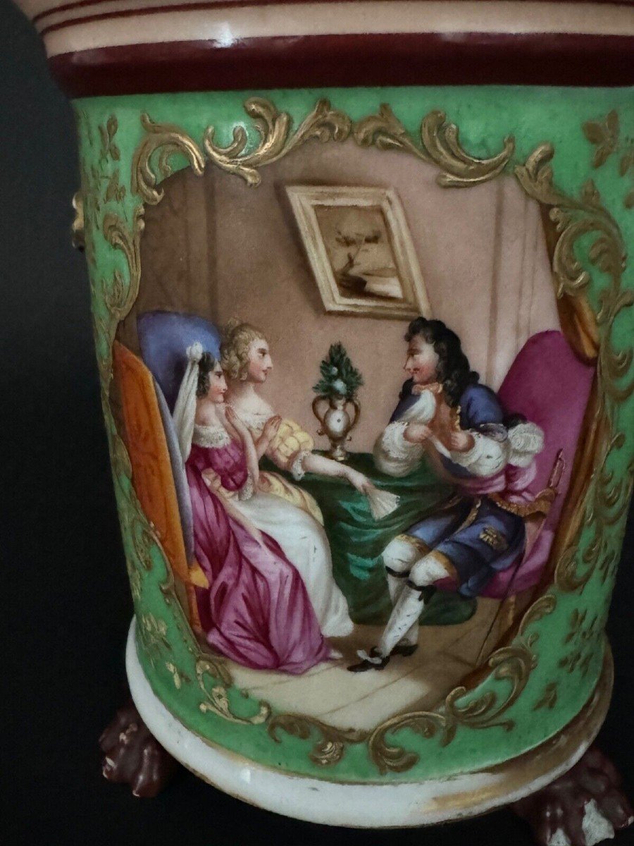 Cache-pot époque Louis-Philippe décor romantique XIXe fond vert-photo-7