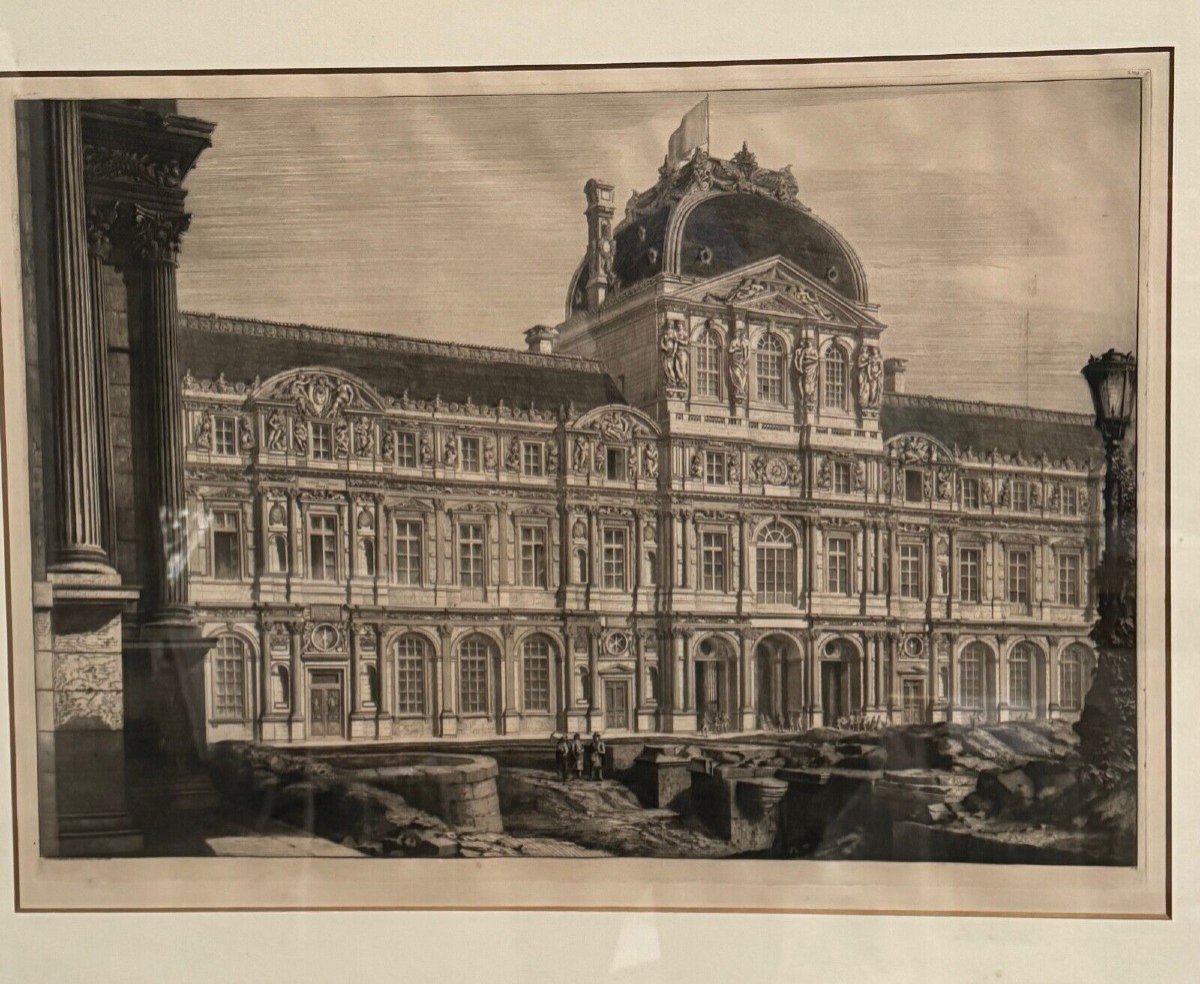 Gravure XIXe le Louvre façade Henri II par Octave Guillaume Rochebrune-photo-2