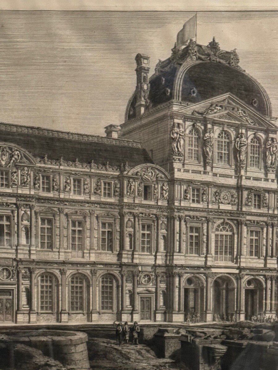 Gravure XIXe le Louvre façade Henri II par Octave Guillaume Rochebrune-photo-3