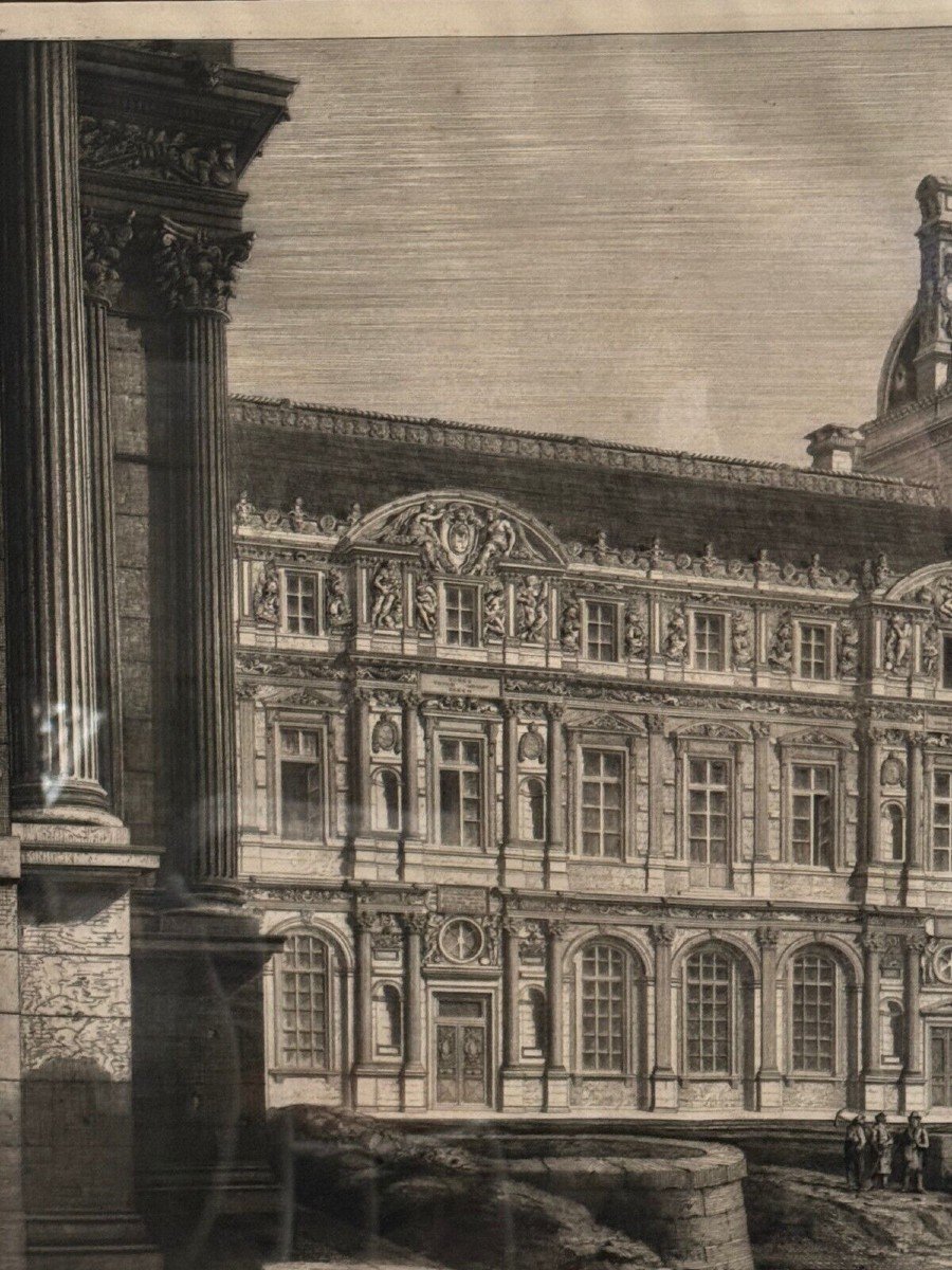 Gravure XIXe le Louvre façade Henri II par Octave Guillaume Rochebrune-photo-4