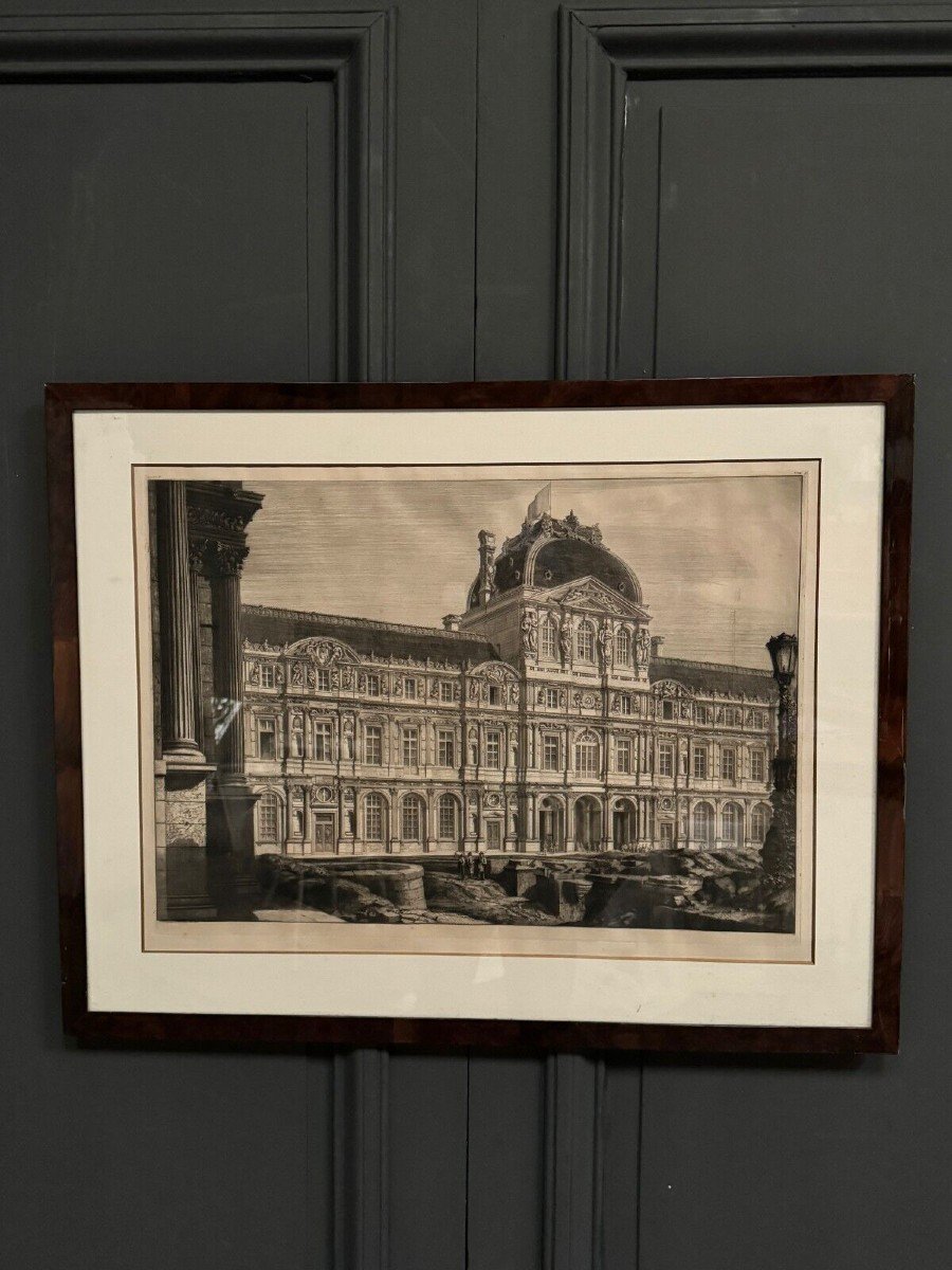 Gravure XIXe le Louvre façade Henri II par Octave Guillaume Rochebrune