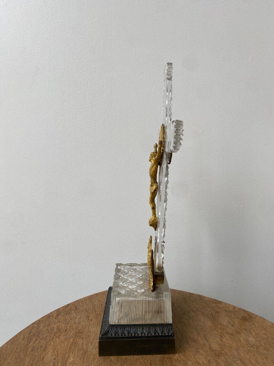 Crucifix In Cut Crystal And Gilded Bronze, Charles X Period, Early 19th Century-photo-4