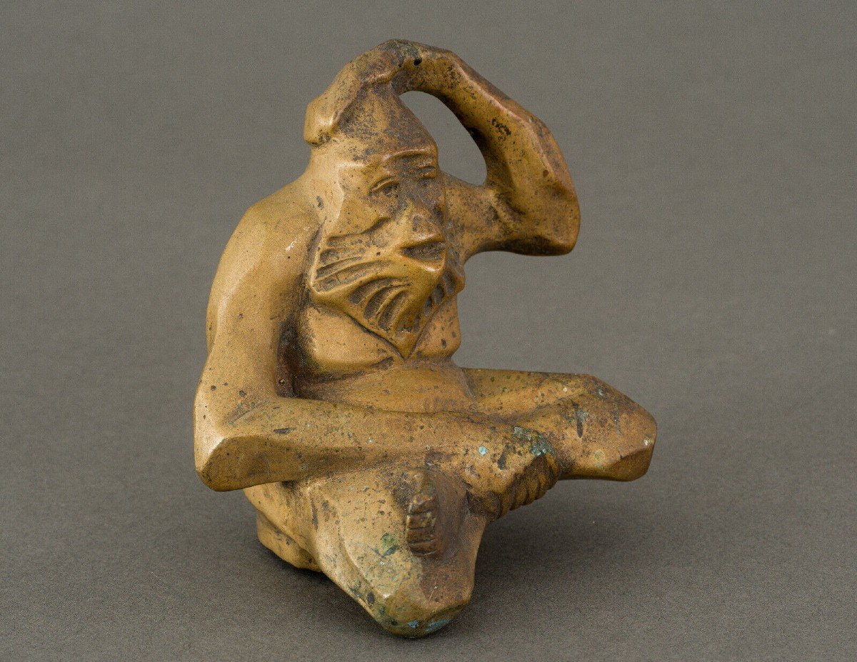 Sujet en bronze représentant un singe XXe patine brun clair 1930-photo-3